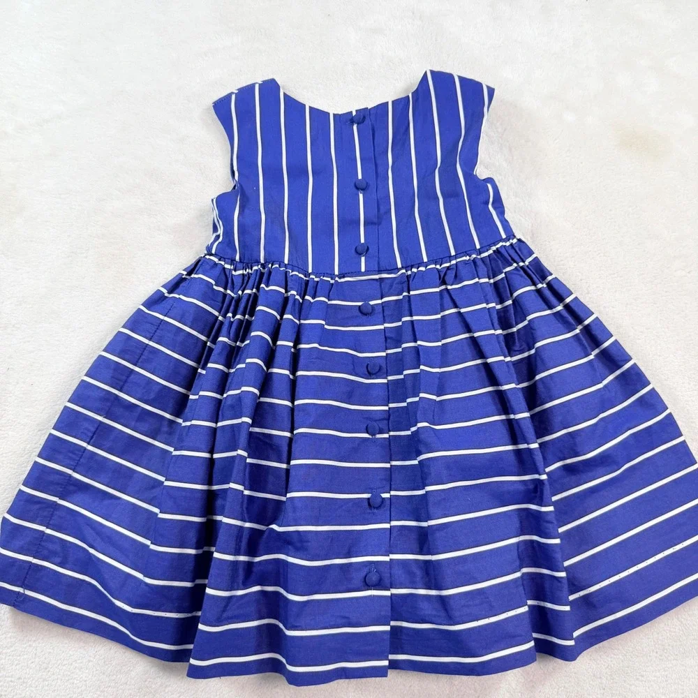 Ralph Lauren Girls Blue White Striped Sleeveless Cotton Dress 24M Button Back